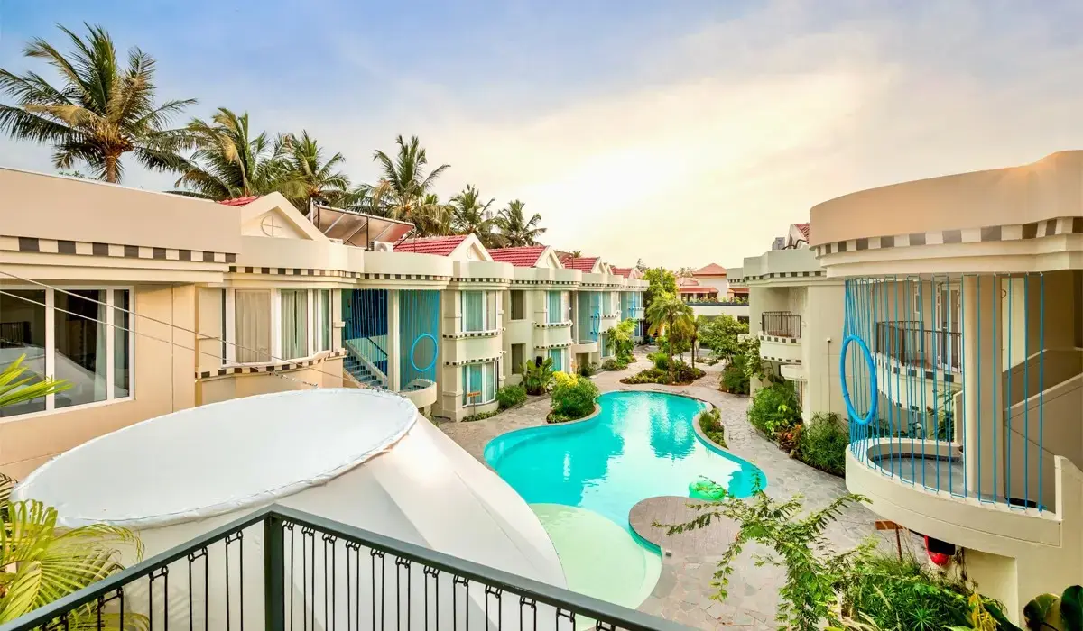 Elegant outdoor seating area at a boutique hotel in South Goa ideal for couples and honeymoon stays
