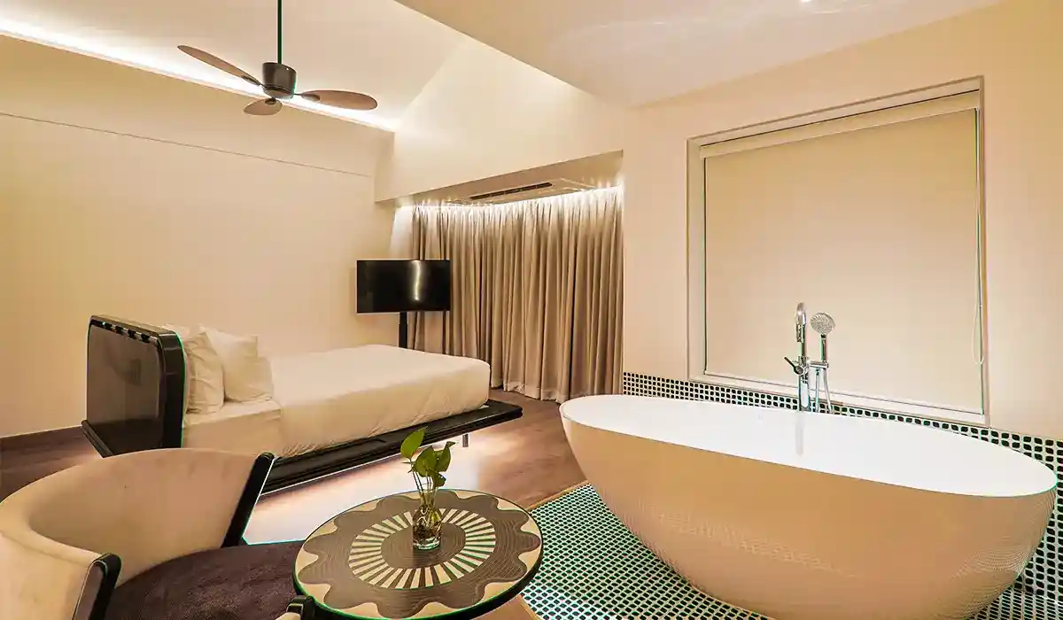 Luxury hotel room at Orchid Passaros beach resort in South Goa for couples