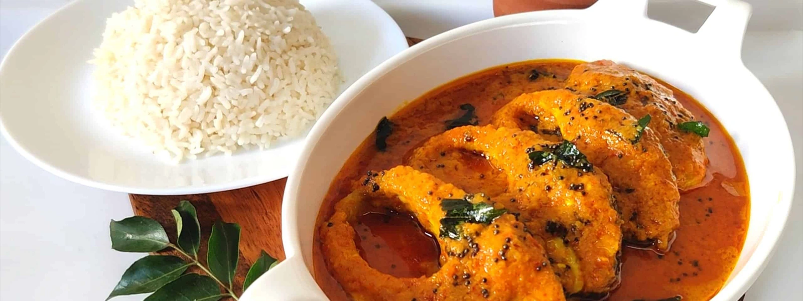 Authentic fish curry rice served at a resort in South Goa near Benaulim Beach