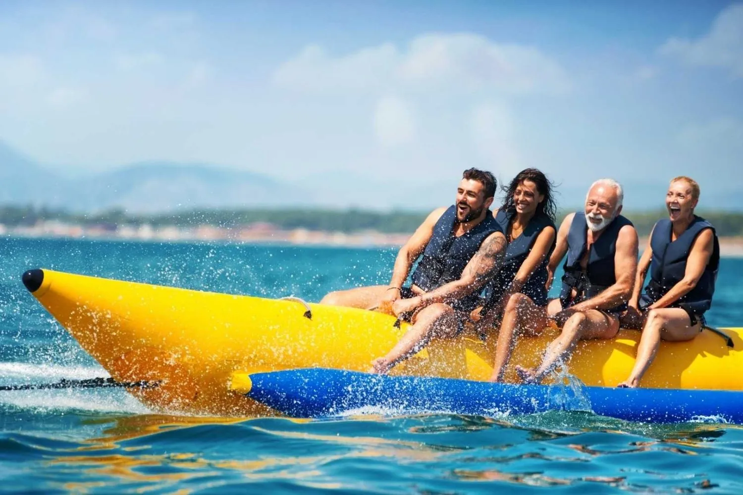 Banana boat ride activity near resort in Goa at Benaulim Beach