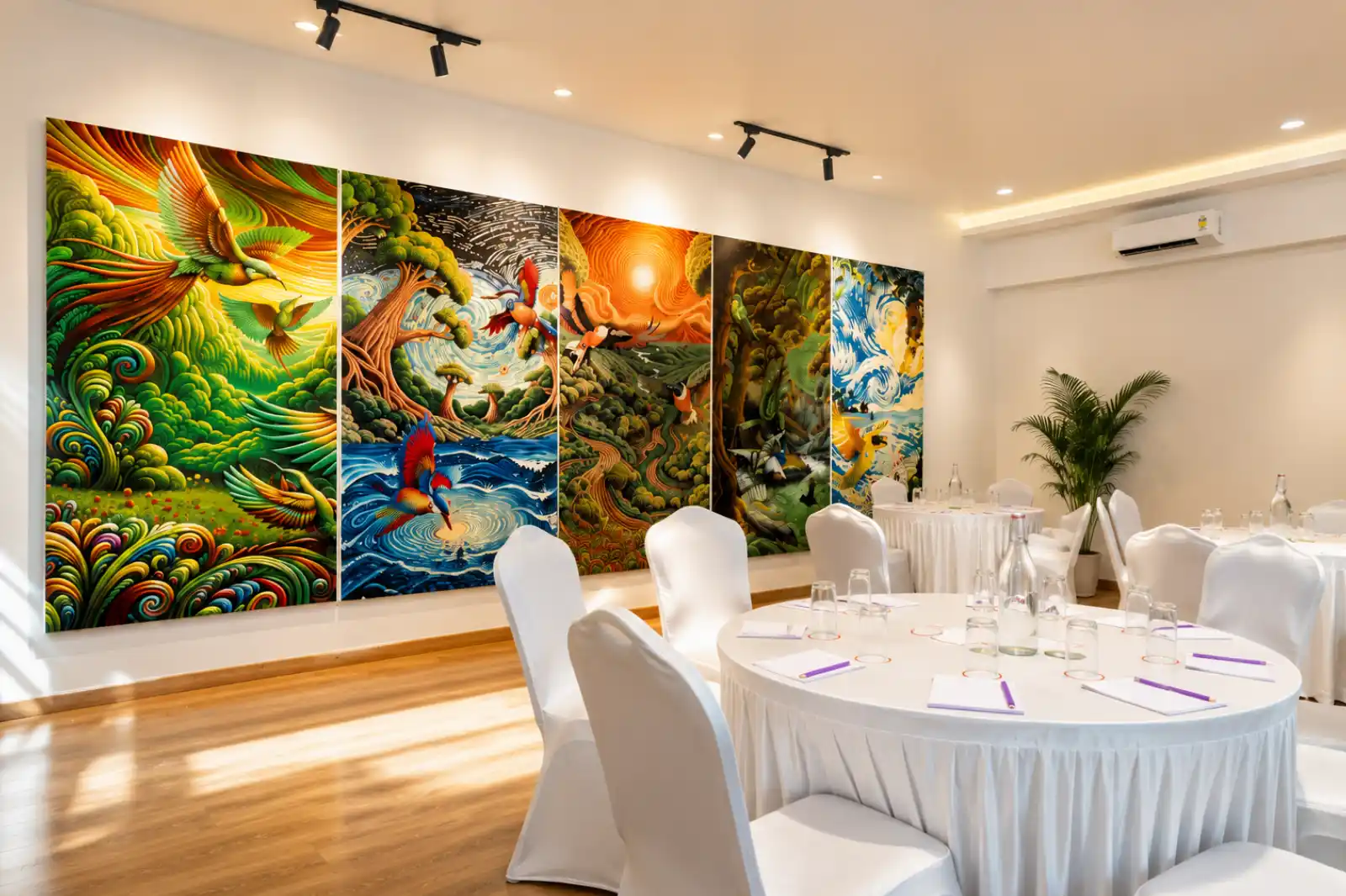 Elegant interiors of Hornbill Banquet Hall at Orchid Resort Goa