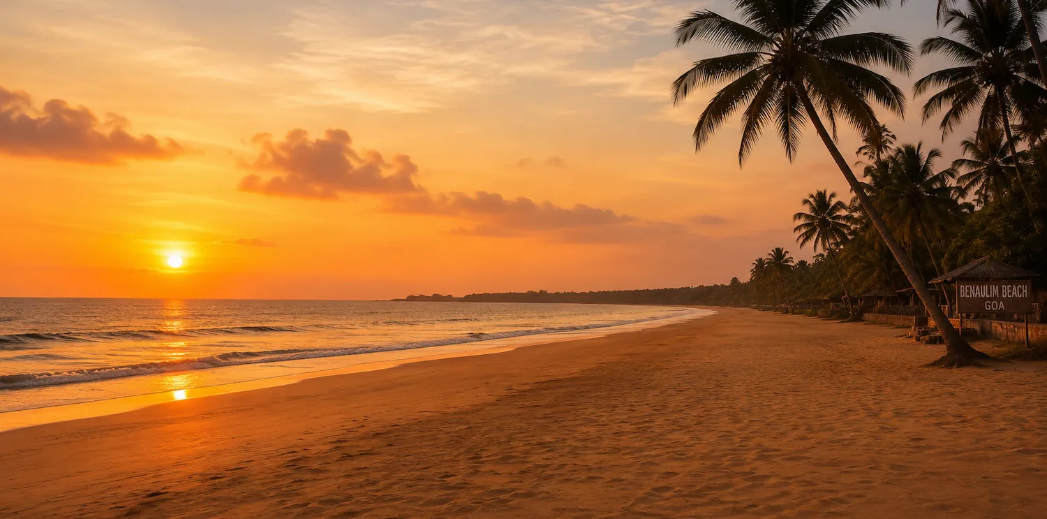 Benaulim Beach at sunset in South Goa