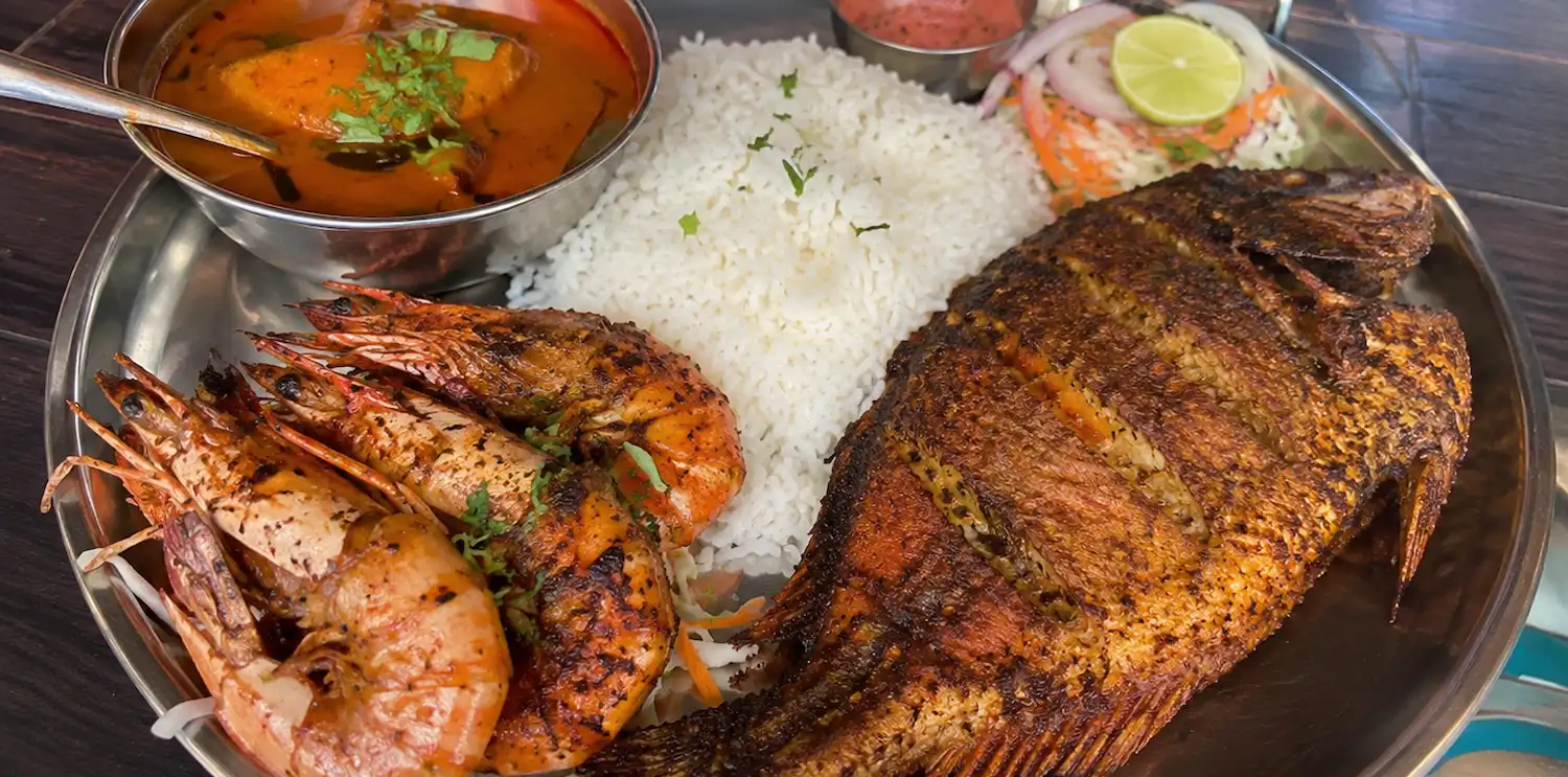 Goan seafood and fish curry rice in South Goa