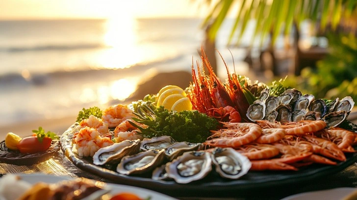 Fresh seafood dining near hotels in Goa India at Benaulim Beach