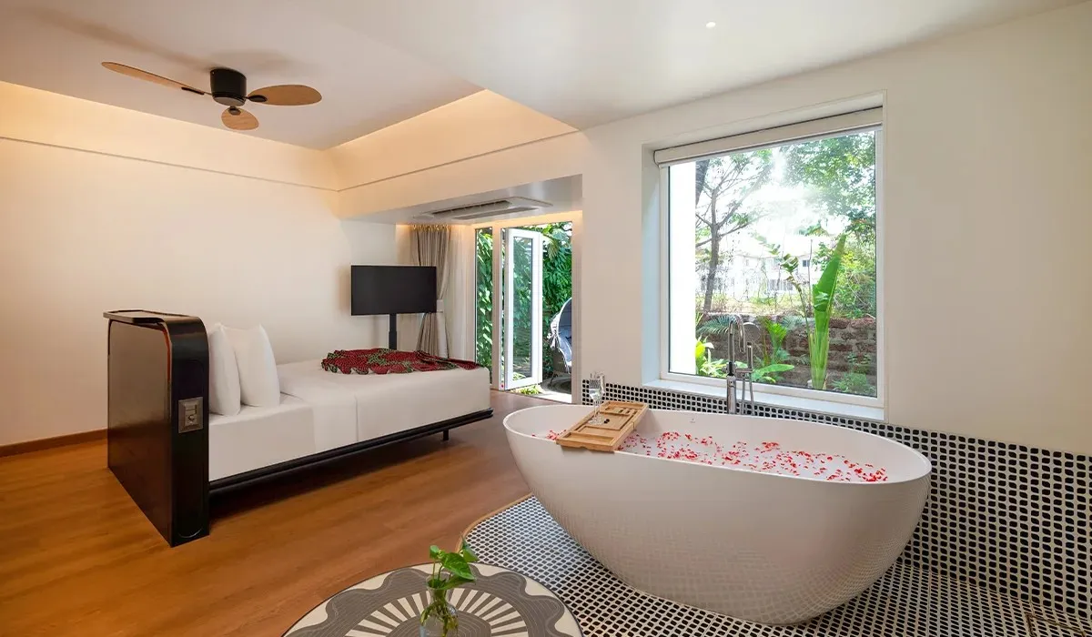 Luxury hotel room at resort in South Goa near Benaulim Beach for couples